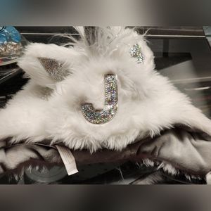 Justice White Unicorn Fur Mohawk Winter Hat Girls One Size letter J